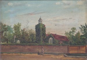 Église de Teddington, Middlesex, vers 1900 (huile sur toile) - English School