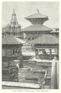 Temple de Mahadeo et Krishna, Patan (gravure) - English School