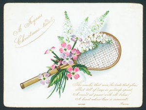 Raquette de tennis et fleurs, Carte de Noël - English School
