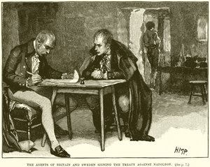 Les agents de la Grande-Bretagne et de la Suède signant le traité contre Napoléon - English School