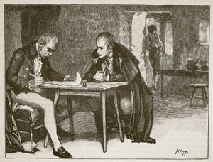 Les agents de la Grande-Bretagne et de la Suède signant le traité contre Napoléon (illustration de Cassells Illustrated History of England) - English School