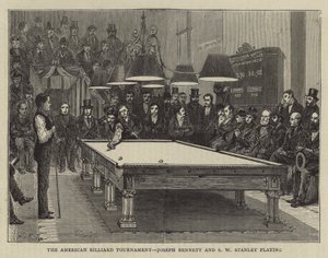 Le tournoi de billard américain, Joseph Bennett et S W Stanley jouant (gravure) - English School