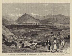 Le Bala Hissar, actuellement assiégé par les insurgés afghans, et la ville de Kaboul, depuis la partie supérieure de la citadelle - English School