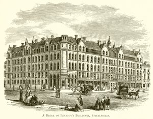 Le bloc des bâtiments de Peabody, Spitalfields - English School