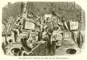 Les garçons de Boston jetant le thé taxé dans le port de Boston - English School