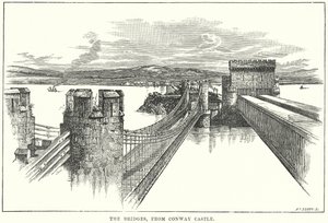 Les ponts, depuis le château de Conway (gravure) - English School