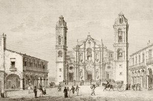 La cathédrale de La Havane, Cuba (lithographie)
