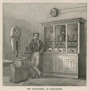 Établissement télégraphique du bureau de poste central : le chroniophore, ou émetteur de temps