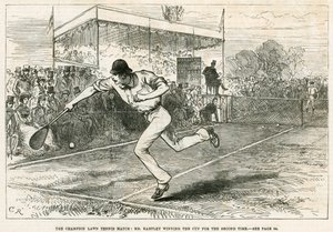 Le match de tennis sur gazon : M. Hartley remportant la coupe pour la deuxième fois - English School