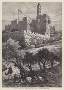 La citadelle de Jérusalem depuis la vallée de Hinnom (gravure) - English School