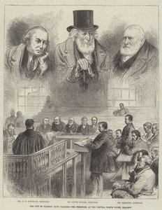La faillite de la banque de la ville de Glasgow, les prisonniers au tribunal de police central, Glasgow (gravure) - English School