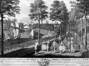 La ville de York, une noble promenade en terrasse, gravure réalisée par Charles Grignon, 1756 - English School