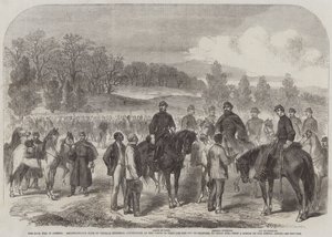 La guerre civile en Amérique, reconnaissance effectuée par le général Stoneman, accompagné du comte de Paris et du duc de Chartres, à Cedar Run (gravure) - English School