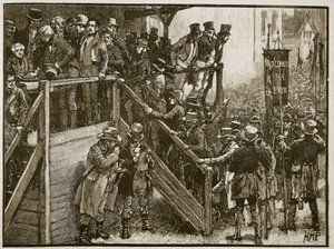 Le concours de Clare : le père Murphy menant ses locataires au scrutin (illustration de Cassells Illustrated History of England) - English School