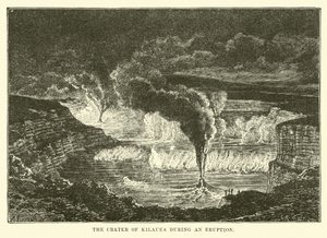 Le cratère de Kilauea pendant une éruption - English School
