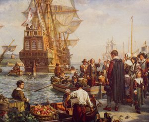 Le départ des Pères pèlerins en 1620, illustration de 