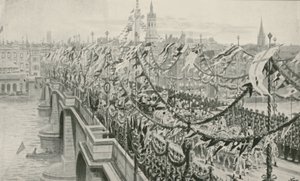 Le cortège du jubilé de diamant traversant le pont de Londres - English School