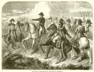Le duc de Wellington sur le champ de bataille de Waterloo - English School