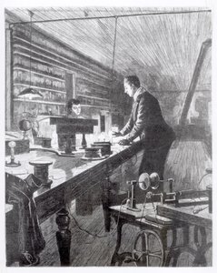 La lumière électrique, M. Edison (1847-1931) dans son laboratoire - English School