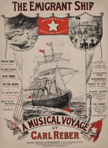 Le navire émigrant, couverture de partition musicale victorienne - English School