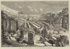 Les fouilles au Colisée, Rome (gravure) - English School