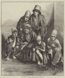 La famine en Perse, les gens affamés à Chiraz (gravure) - English School