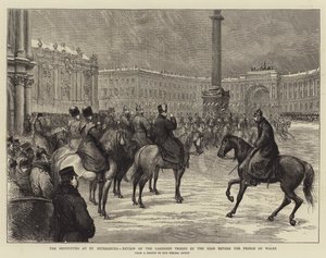 Les festivités à Saint-Pétersbourg, revue des troupes de garnison par le tsar devant le prince de Galles - English School