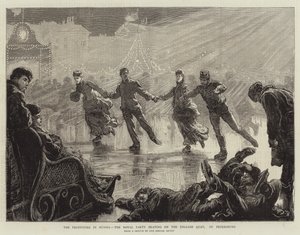 Les festivités en Russie, la fête royale patinant sur le quai anglais, Saint-Pétersbourg (gravure) - English School
