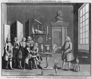 La première conférence en philosophie expérimentale, gravée pour le Universal Magazine, 1748