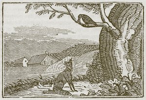 Le renard et le corbeau (gravure) - English School