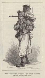 Les Français au Tonkin, un soldat arabe en marche, le fifre (gravure) - English School