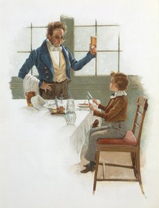 Le serveur amical, illustration de David Copperfield (1850) par Charles Dickens (1812-70)