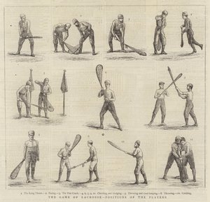 Le jeu de la crosse, positions des joueurs (gravure) - English School