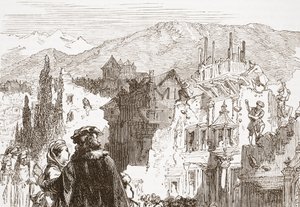 Les Genevois détruisant les faubourgs de leur ville, illustration de L
