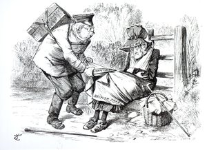 Le voyageur de commerce allemand volant des parts de marché au commerce britannique, caricature de Punch, The London Charivari, 5 septembre 1896 - English School