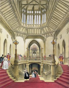 Le Grand Escalier, Château de Windsor, de Une histoire des résidences royales par William Henry Pyne (1760-1943), 1838