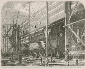Le navire à vapeur Great Eastern; Construction du compartiment central à Millwall - English School