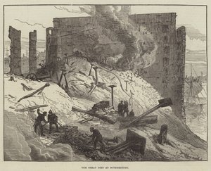 Le grand incendie à Rotherhithe (gravure) - English School