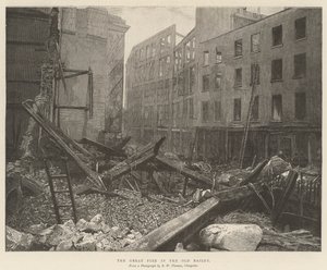 Le grand incendie à Old Bailey (gravure) - English School