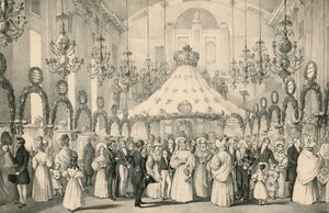 Les salles de Hanover Square lorsque la reine Victoria a pris la vue privée de la foire de fantaisie en aide aux étrangers en détresse, tenue le 19 juin 1833 - English School