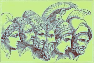 Les héros de la guerre de Troie : Paris, Diomède, Ulysse, Nestor, Achille, Agamemnon, illustration de L