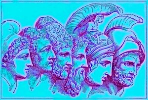 Les héros de la guerre de Troie : Paris, Diomède, Ulysse, Nestor, Achille, Agamemnon, illustration de L