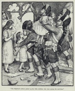 Les soldats des Highlands ont ramassé les petits enfants qui étaient parmi les survivants - English School