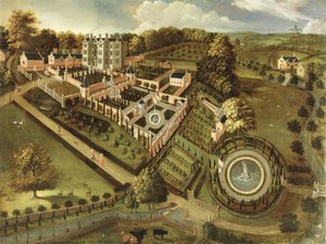 La maison et le jardin de Llanerch Hall, Denbighshire, vers 1662-72 - English School