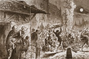 Les iconoclastes à Bâle brûlant des images et des idoles, illustration de L