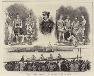La course internationale à quatre rameurs (gravure) - English School