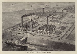 Le chantier de construction navale en fer (gravure) - English School