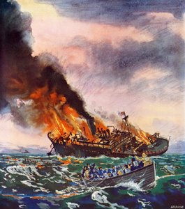Le Jervis Bay, coulé le 5 novembre 1940 (lithographie couleur) - English School