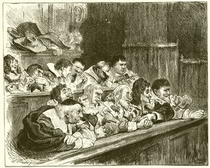 Le jury. Monsieur Aveugle, Monsieur Malice, Monsieur Amour Luxure, Monsieur Vie Lâche, Monsieur Tête Brûlée, Monsieur Hautain, Monsieur Inimitié, Monsieur Menteur, Monsieur Cruauté, Monsieur Haine Lumière, Monsieur Implacable - English School