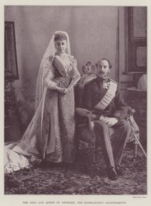 Le roi et la reine du Danemark, les grands-parents du marié (gravure) - English School